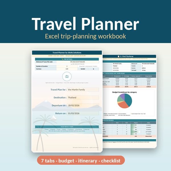 Travel Planner Excel workbook